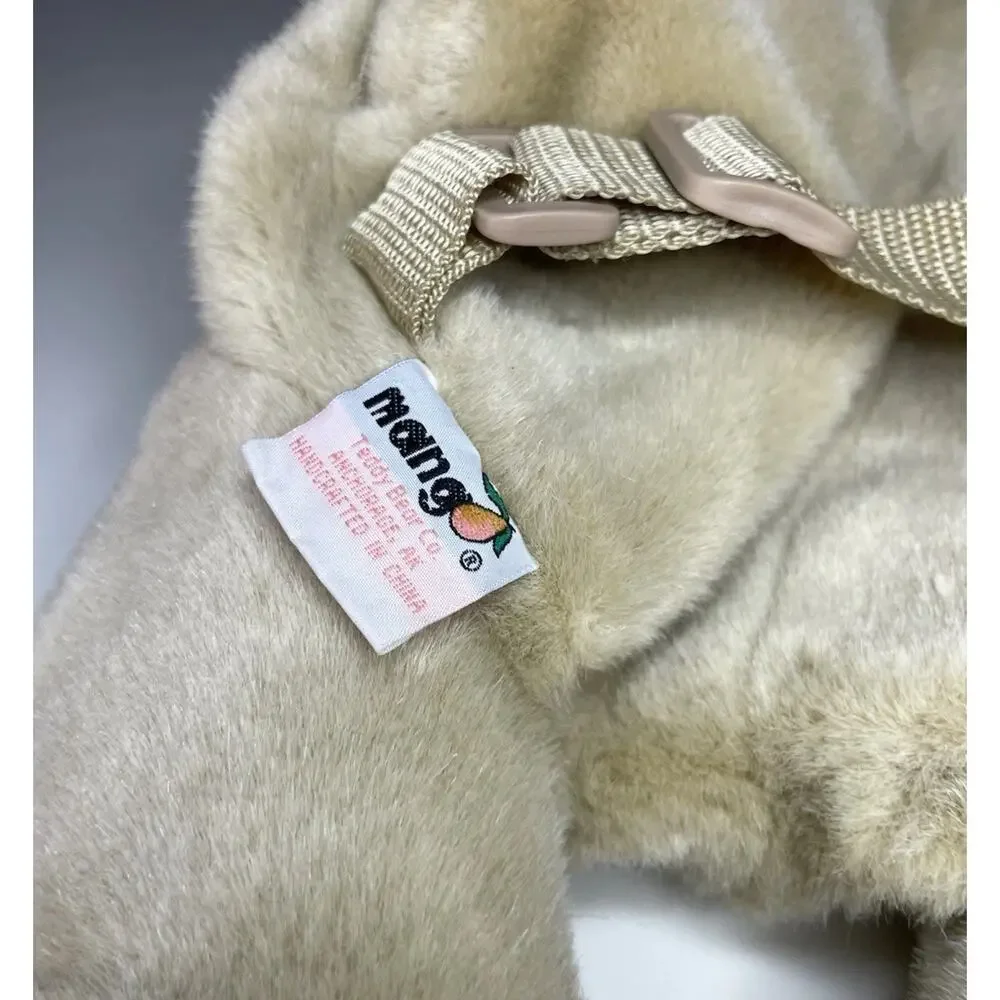 Vintage Mango Teddy Bear Backpack Plush 17” Brown Tan Beige Bow Stuffed Bag